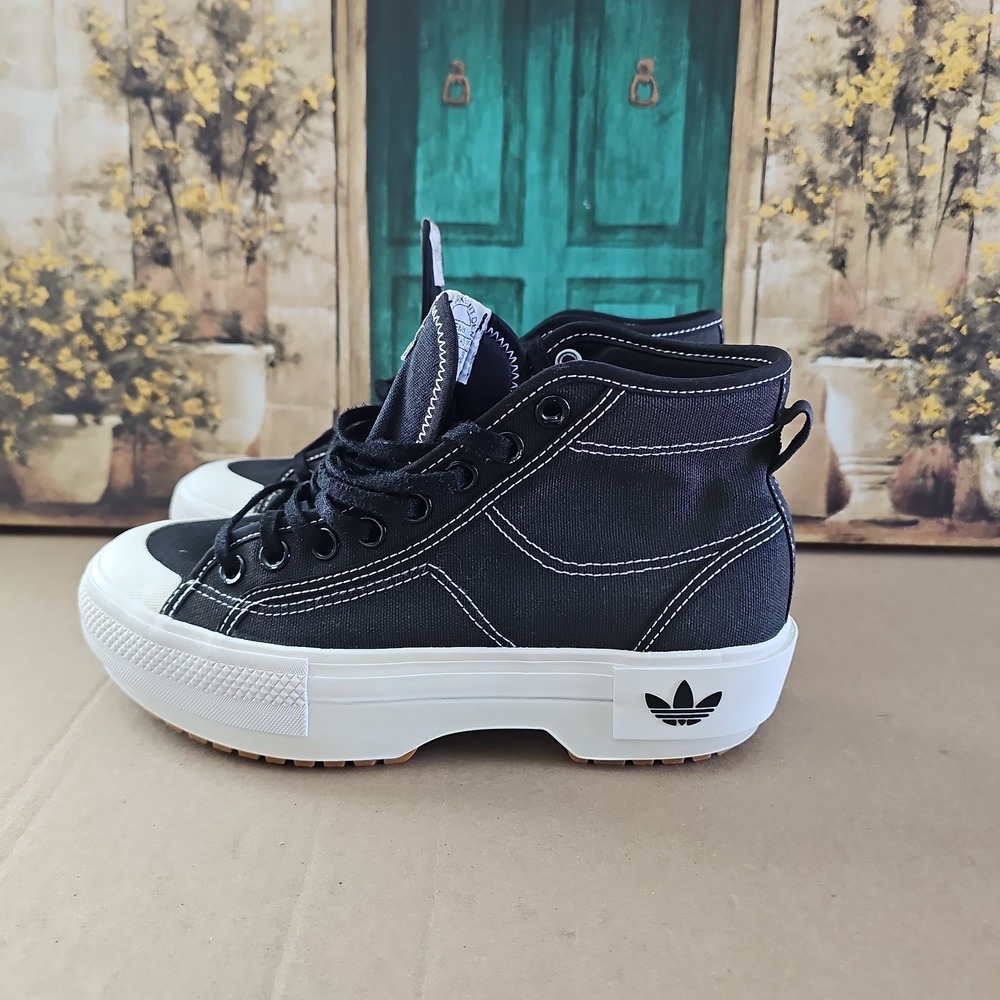 Adidas Nizza Trek Black White GZ8857 Platform Hi Top Canvas Sneakers Women's 8.5
